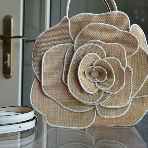 Kate Spade KK969 Flora Rose Straw Crossbody - Picture 3 of 13